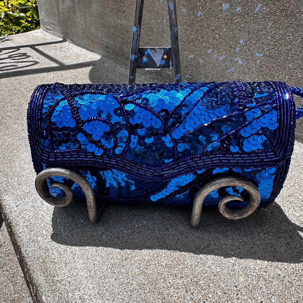 Delill Iridescent Blue Beaded Handbag